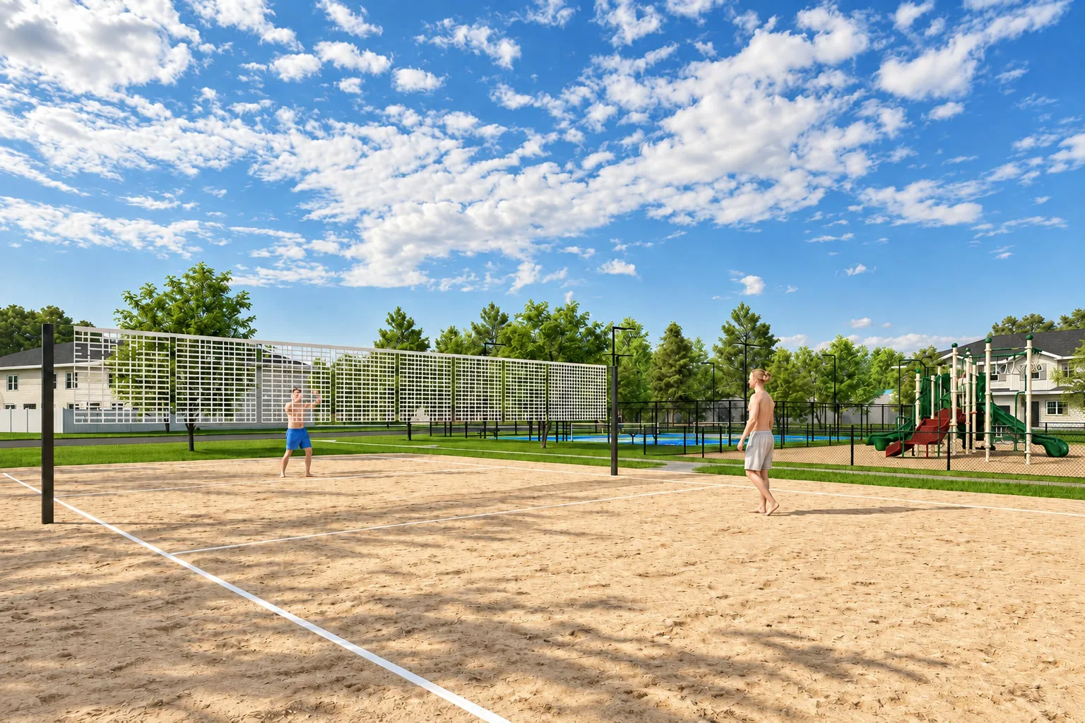Rendering of outdoor volleyball court at Aurora Oaks in Ocala, FL.
