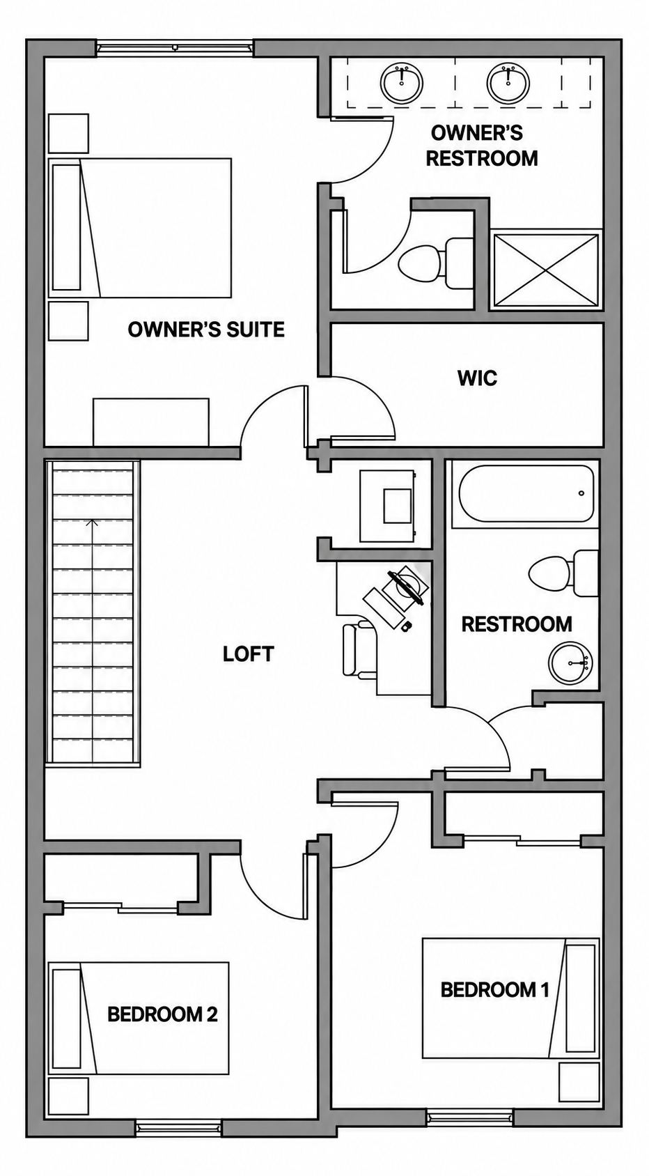 Second floor plan of The Grove at Aurora Oaks, with the owner's suite and bedrooms.